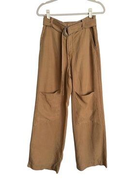 ZARA Fluid Utility Pants S Brown Lyocell Linen Wide Leg Minimalist Quiet Luxury